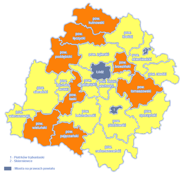 Województwo Łódzkie mapa powiatów
